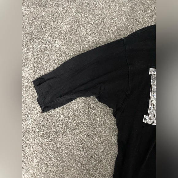 Victoria's Secret Pink Bling Iridescent Boyfriend Jersey Tee Shirt Black Large - Picture 2 of 3